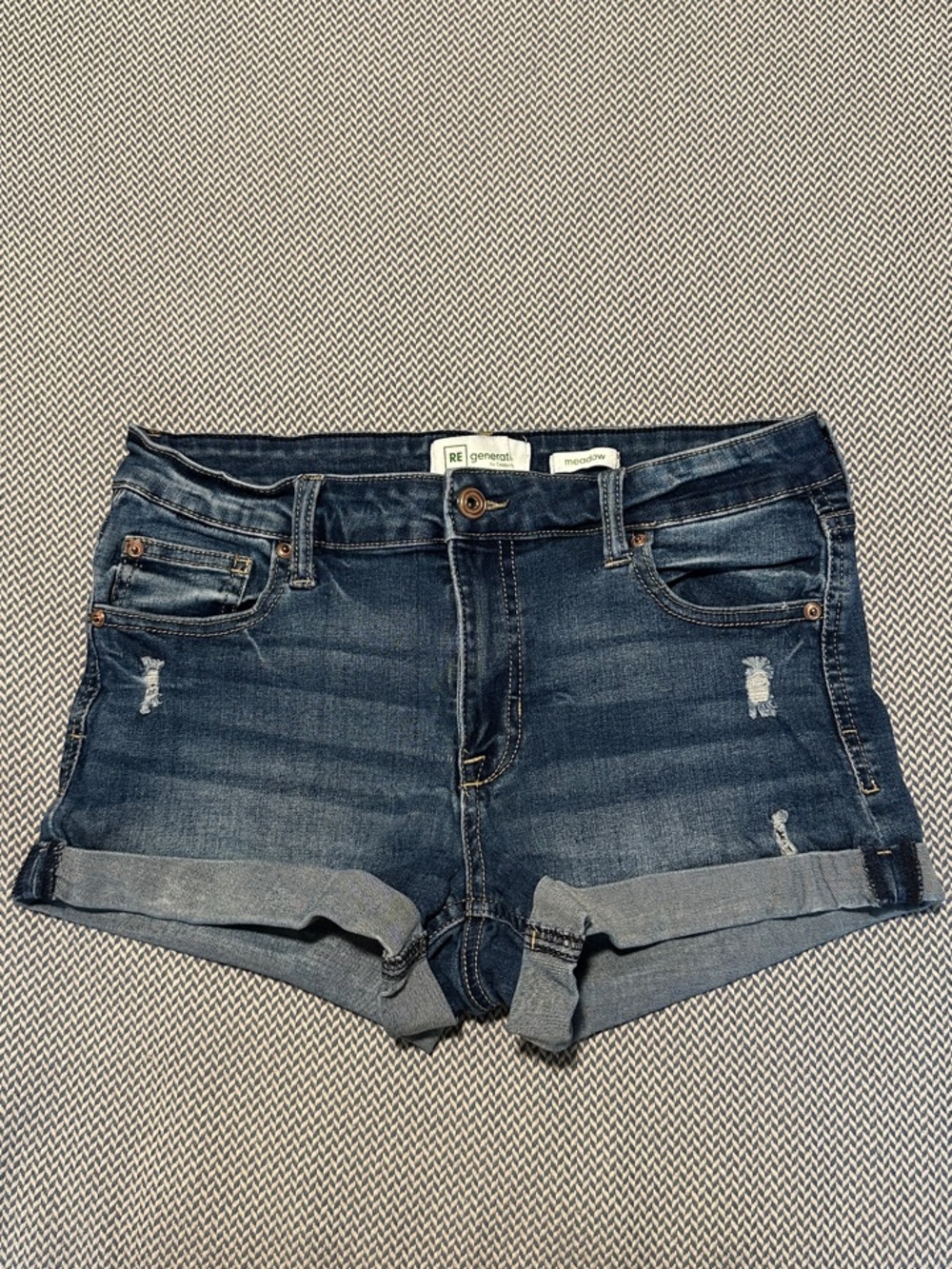 RE generation Mid-Rise Dark Blue Denim Cuffed Junior’s Shorts